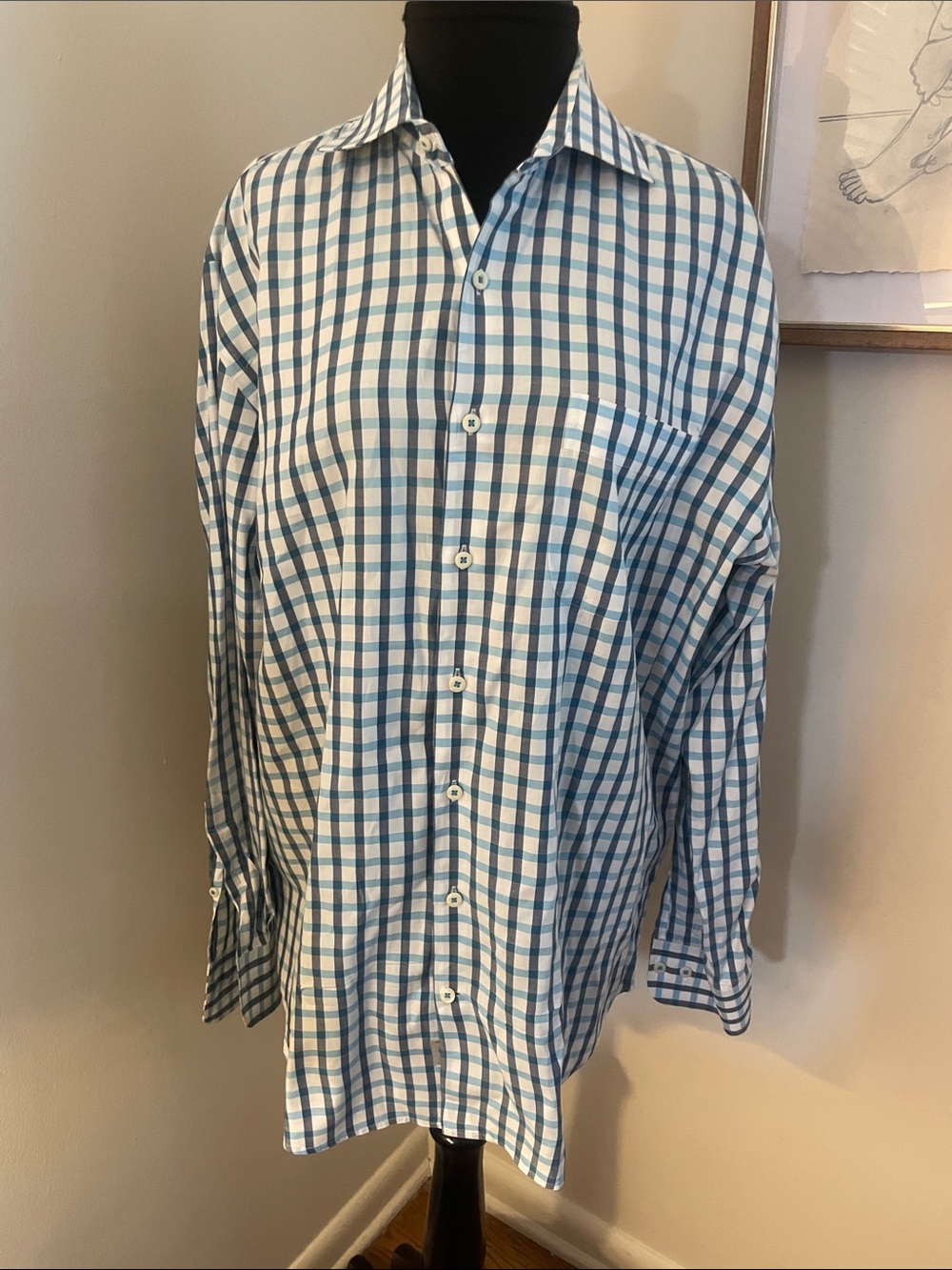 Peter Millar | Oxford Collared Button Men's Blue/White Checkered LS Shirt Sz L